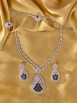 RUHA JEWELS - Sapphire Aura Silver Necklace Set