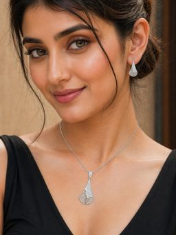 RUHA JEWELS - Modern Twisted Diamond Earrings with Pendant and chain Set