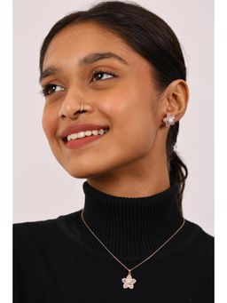 RUHA JEWELS - Star Pearl And Diamond Rose Gold Silver Earrings with Pendant and chain Set