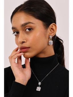 RUHA JEWELS - Cocktail Diamond Silver Earrings with Pendant and chain Set