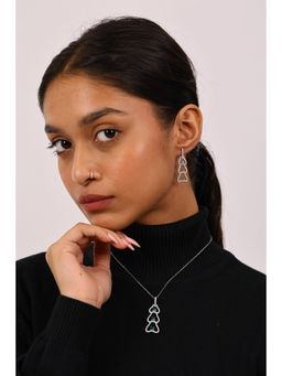 RUHA JEWELS - Mystic Emerald And Diamond Silver Earrings with Pendant and chain Set