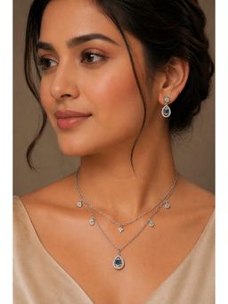 RUHA JEWELS - Modern Sapphire Silver Earrings with Pendant and chain Set