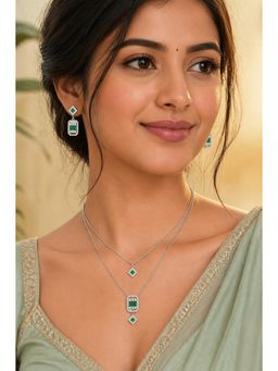 RUHA JEWELS - Celeste Pure Silver Earrings with Pendant and chain Set