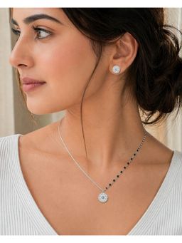 RUHA JEWELS - Classic Mangalsutra Silver Earrings with Pendant and chain Set