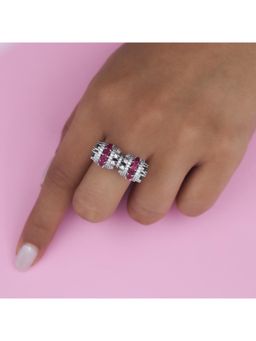 RUHA JEWELS - Silver Ruby Emerald Barrel Ring