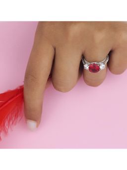 RUHA JEWELS - Silver Round Ruby And Diamond Crown Ring (12)