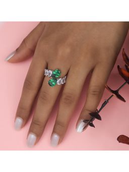 RUHA JEWELS - Silver Emerald Pear Cocktail Ring