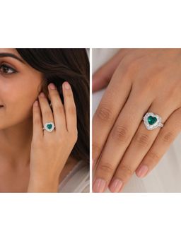 RUHA JEWELS - Silver Heart Emerald And Diamond Ring (12)