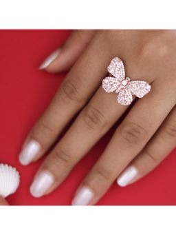 RUHA JEWELS - Silver Butterfly Diamond Ring In Rose Gold Finish (17)