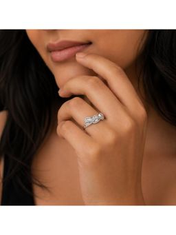 RUHA JEWELS - Stylish Diamond Leaf Silver Ring