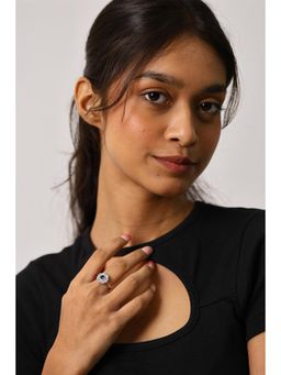 RUHA JEWELS - Sapphire Floral Charm Silver Ring