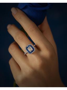 RUHA JEWELS - Dainty Sapphire And Diamond Silver Ring