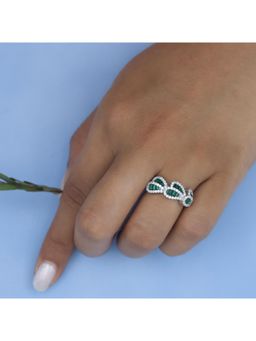 RUHA JEWELS - Stylish Diamond Leaf Silver Ring (11)
