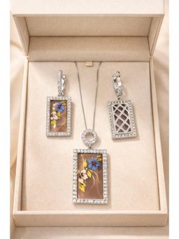 RUHA JEWELS - Grace Shine Silver Earrings with Pendant and chain Set