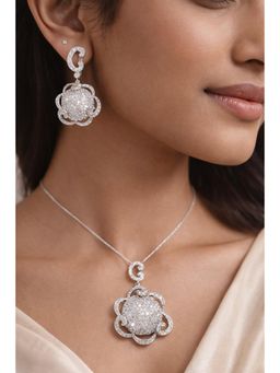 RUHA JEWELS - Luxury Shine Silver Earrings with Pendant and chain Set
