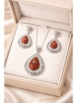RUHA JEWELS - Elegant Glow Silver Earrings with Pendant and chain Set