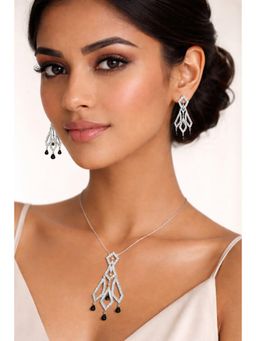 RUHA JEWELS - Glam Shine Silver Earrings with Pendant and chain Set