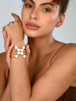 REENISAA - Gold Pearl Openable Bangle Cuff
