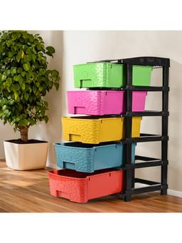 Kuber Industries - 5-Tier Multipurpose Plastic Drawers Storage Organizer Rack-Multicolour