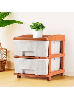 Kuber Industries - 2-Tier Multipurpose Plastic Drawers Storage Organizer-Brown & White