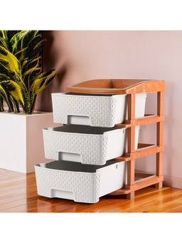Kuber Industries - 3-Tier Multipurpose Plastic Drawers Storage Organizer-Brown & White
