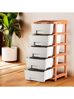 Kuber Industries - 5-Tier Multipurpose Plastic Drawers Storage Organizer-Brown & White