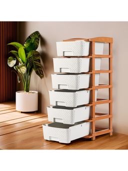 Kuber Industries - 6-Tier Multipurpose Plastic Drawers Storage Organizer-Brown & White