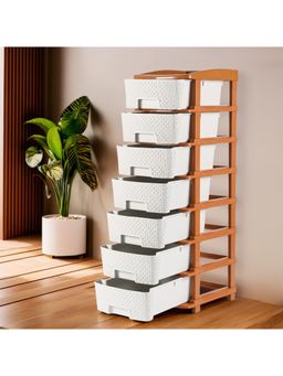 Kuber Industries - 7-Tier Multipurpose Plastic Drawers Storage Organizer-Brown & White