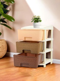 Kuber Industries - 3-Tier Multipurpose Plastic Drawers Storage Organizer-Brown
