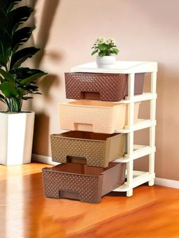 Kuber Industries - 4-Tier Multipurpose Plastic Drawers Storage Organizer-Brown