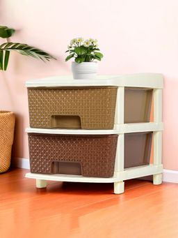 Kuber Industries - 2-Tier Multipurpose Plastic Drawers Storage Organizer-Brown