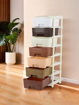 Kuber Industries - Plastic 7-Tier Collapsible Storage Drawer For Kitchen-Brown