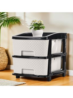 Kuber Industries - 2-Layer Multi-Purpose Plastic Drawer Storage Organiser-Black & White
