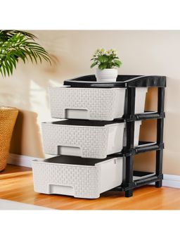 Kuber Industries - 3-Layer Multi-Purpose Plastic Drawer Storage Organiser-Black & White