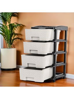 Kuber Industries - 4-Layer Multi-Purpose Plastic Drawer Storage Organiser-Black & White