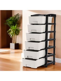 Kuber Industries - 6-Layer Multi-Purpose Plastic Drawer Storage Organiser-Black & White