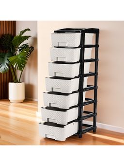 Kuber Industries - 7-Layer Multi-Purpose Plastic Drawer Storage Organiser-Black & White