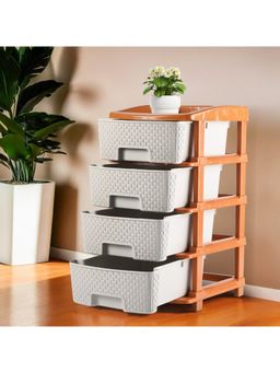 Kuber Industries - 2-Layer Multi-Purpose Plastic Drawer Storage Organiser-White & Orange