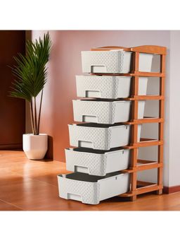 Kuber Industries - 2-Layer Multi-Purpose Plastic Drawer Storage Organiser-White & Orange
