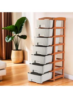 Kuber Industries - 2-Layer Multi-Purpose Plastic Drawer Storage Organiser-White & Orange