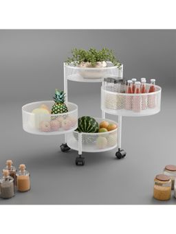 Kuber Industries - 4-Layer Kitchen Metal Storage Rack With Wheels-Round Shape-White