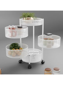Kuber Industries - 5-Layer Kitchen Metal Storage Rack With Wheels-Round Shape-White