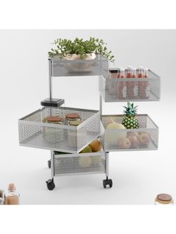 Kuber Industries - 5-Layer Kitchen Metal Storage Rack With Wheels-Square Shape-Silver