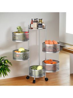 Kuber Industries - 6-Layer Kitchen Metal Storage Rack With Wheels-Round Shape-Silver