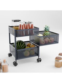 Kuber Industries - 3-Layer Kitchen Storage Rack With Wheels-Square Shape-Dark Grey