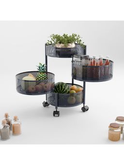 Kuber Industries - 4-Layer Kitchen Storage Rack With Wheels-Round Shape-Dark Grey