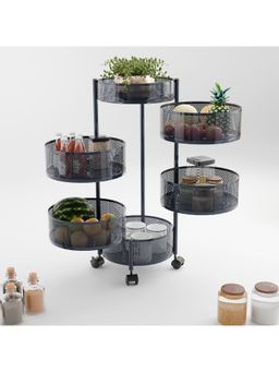 Kuber Industries - 6-Layer Kitchen Storage Rack With Wheels-Round Shape-Dark Grey