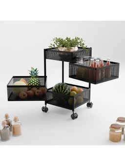 Kuber Industries - 4-Layer Kitchen Metal Storage Rack With Wheels-Square Shape-Black