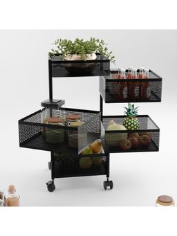 Kuber Industries - 5-Layer Kitchen Metal Storage Rack With Wheels-Square Shape-Black
