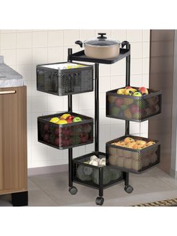 Kuber Industries - 6-Layer Kitchen Metal Storage Rack With Wheels-Square Shape-Black